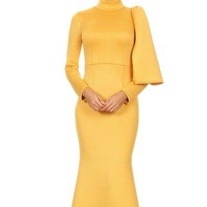 LA Fatima Mustard Long Sleeve Maxi Party Dress